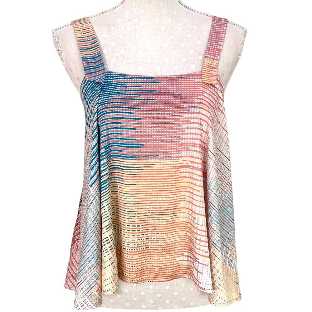 Lou & Grey Etchout‎ Swing Tank Size XS Blue Pink Coral Satin Abstract